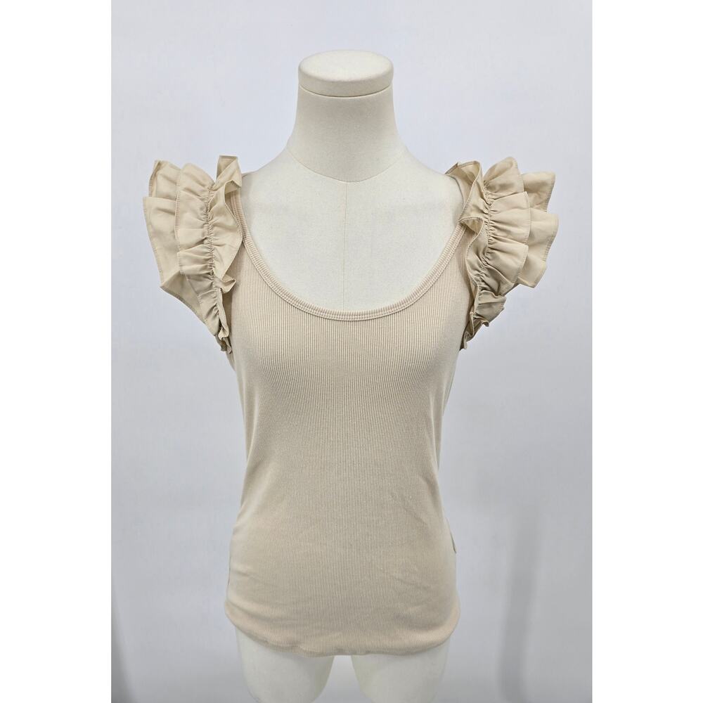 GAP Minimalist Neutral Ribbed Ruffle Sleeve Knit‎ Tank Top